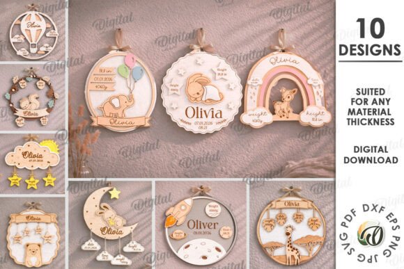 Baby Name Signs with Birth Stats Bundle Laser Cutting By Digital Idea