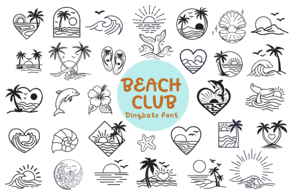 Beach Club Doodle Dingbats Font By Pui Art