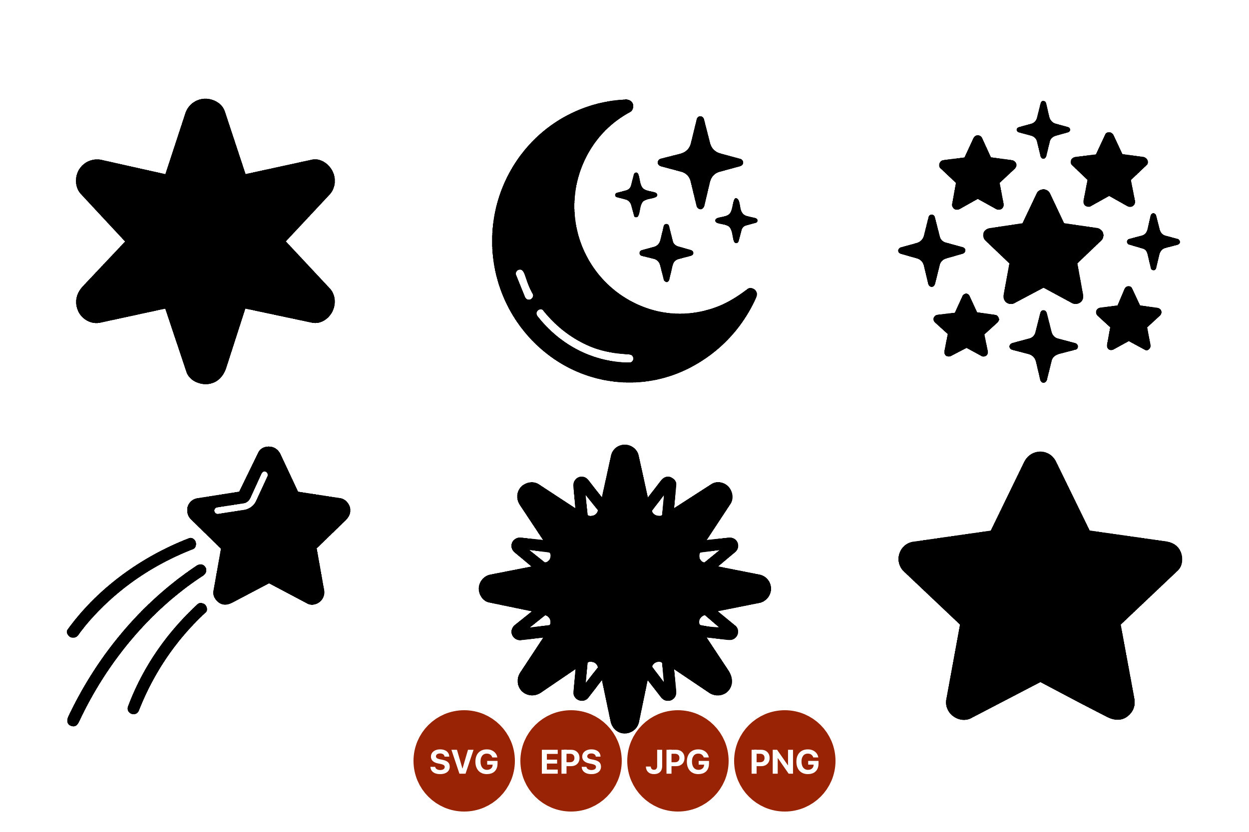 Black Star Moon Icons Set
