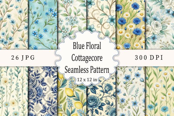 Blue Floral Cottagecore Seamless Pattern Graphic by KDP TEMPLATES ART ...