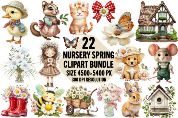 Cottagecore Nursery Spring Clipart Set