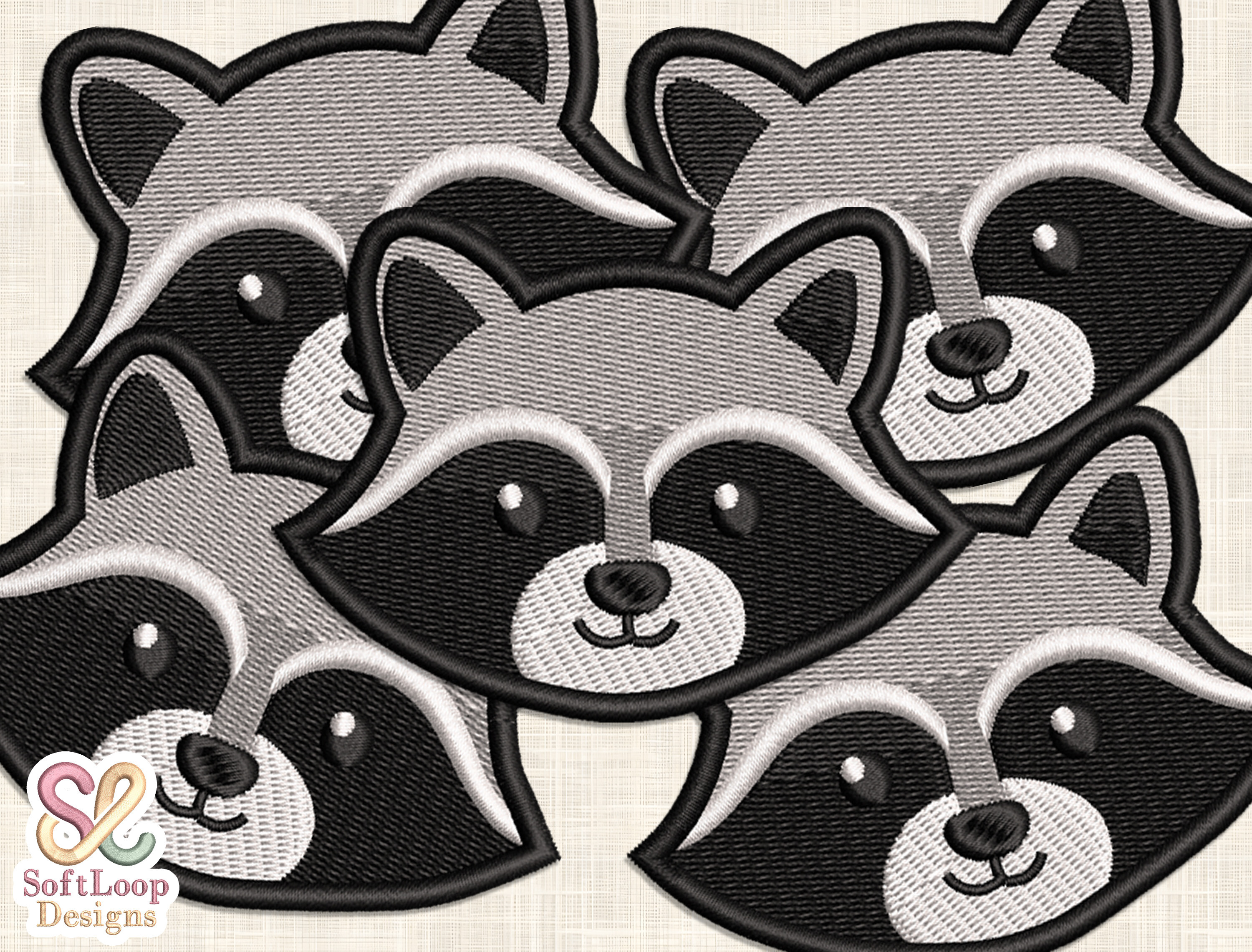 Cute Raccoon Patch Embroidery Design