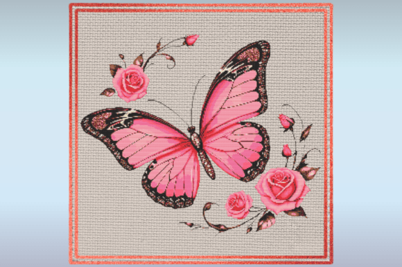 Elegant Pink Butterfly with Roses Cross