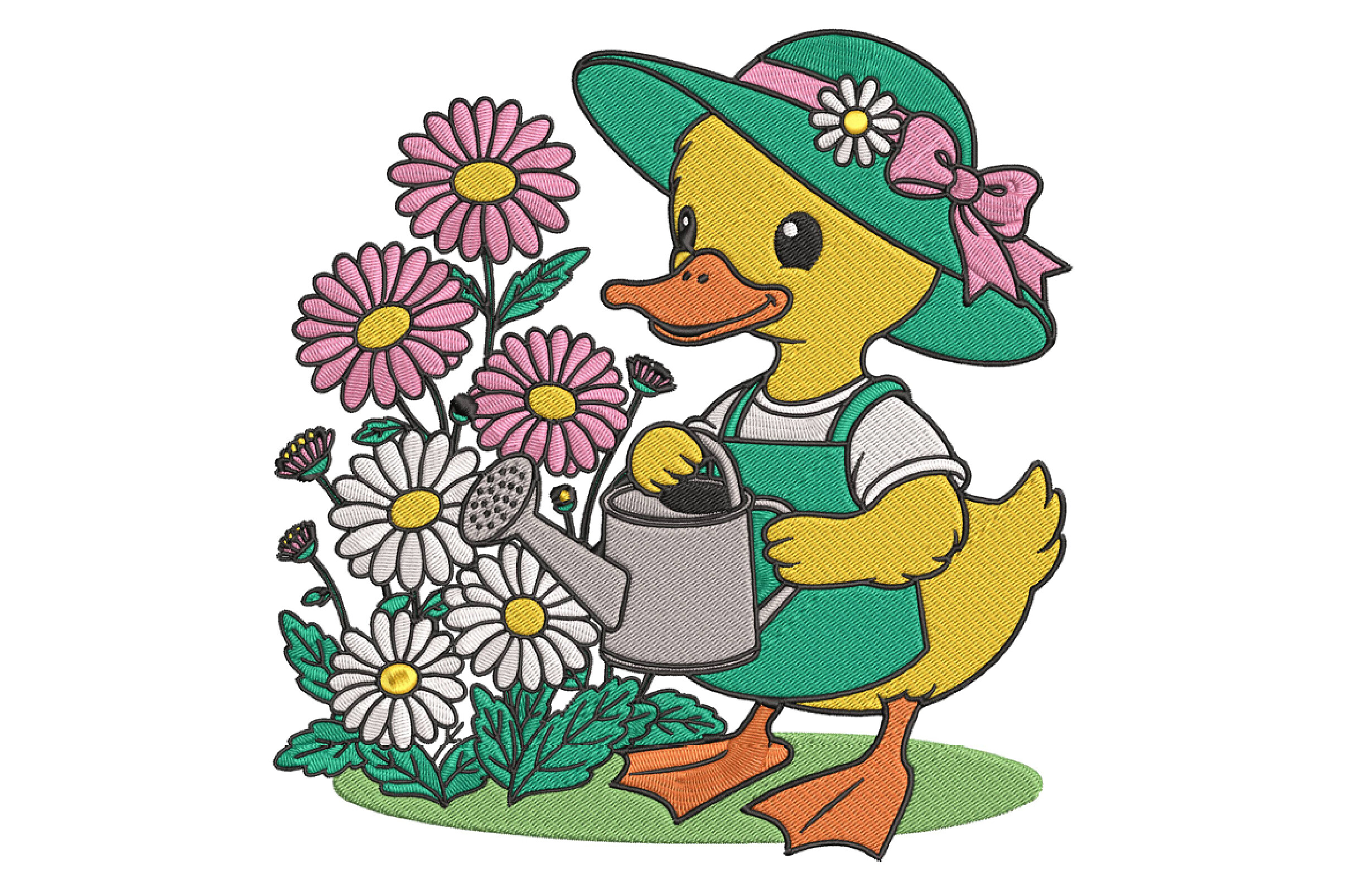 Floral Garden Duck Embroidery Design