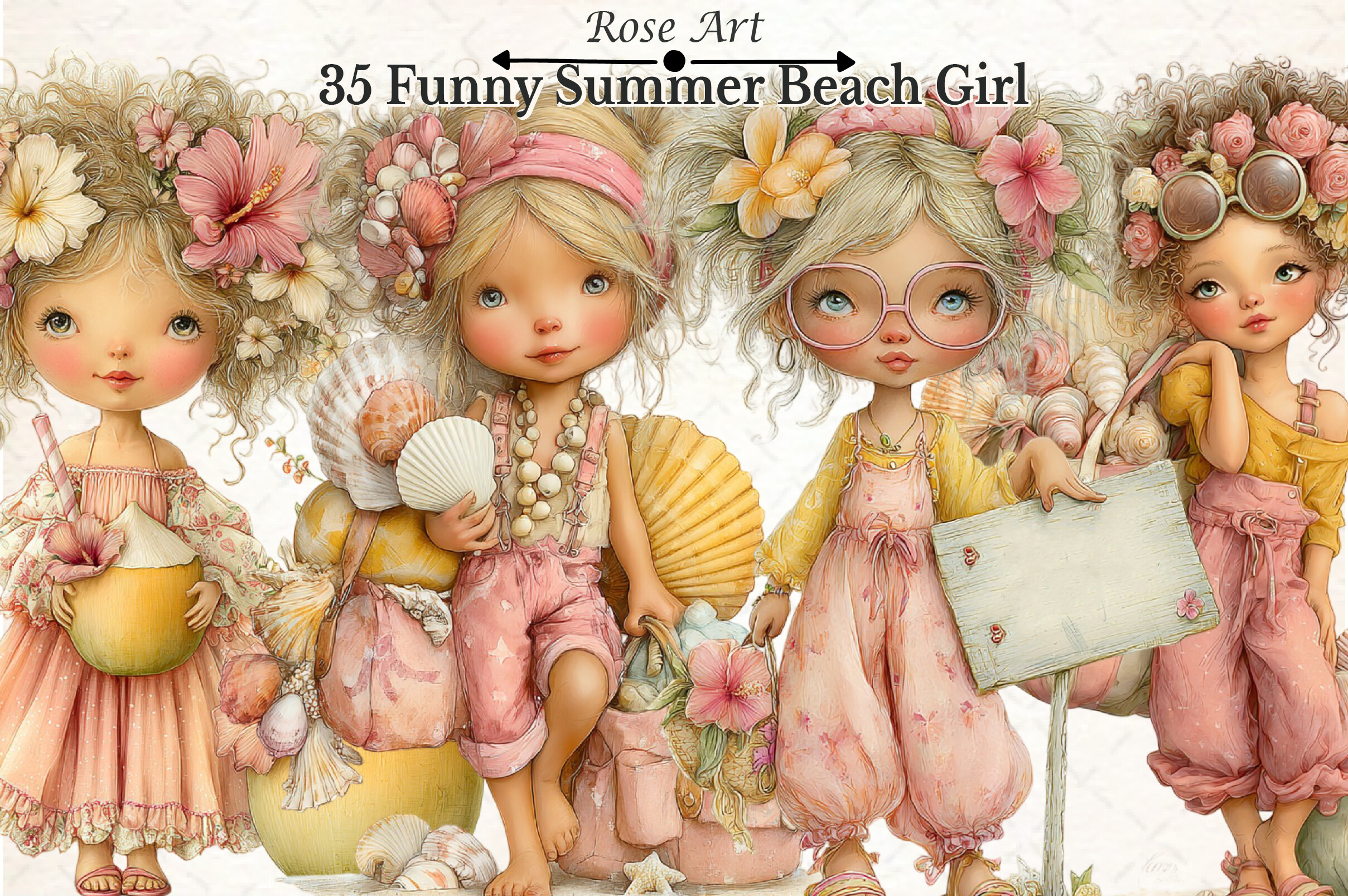 Funny Summer Beach Girl Clipart Bundle Graphic by Rose Art · Creative ...