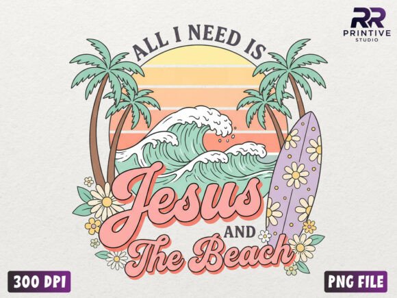 Jesus and the Beach Summer PNG Graphic T-shirt Designs By RR Printive Studio
