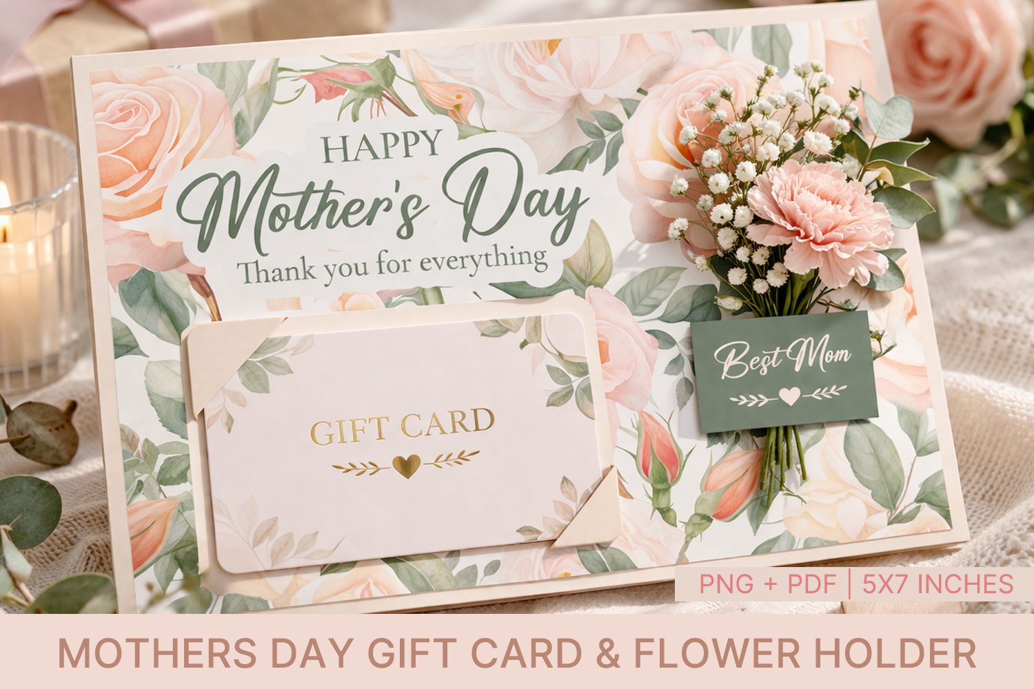 Mothers Day Gift Card Flower Holder Graphic by KMarinaDesign · Creative ...