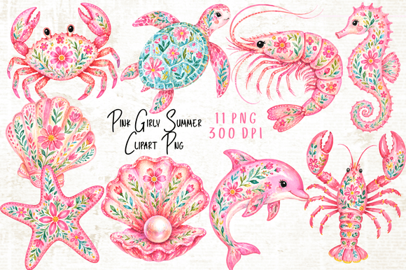 Pink Girly Summer Clipart PNG