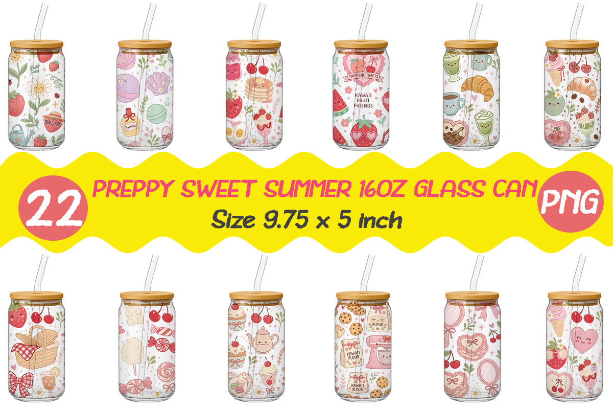 Preppy Sweet Summer 16oz Glass Can Wrap