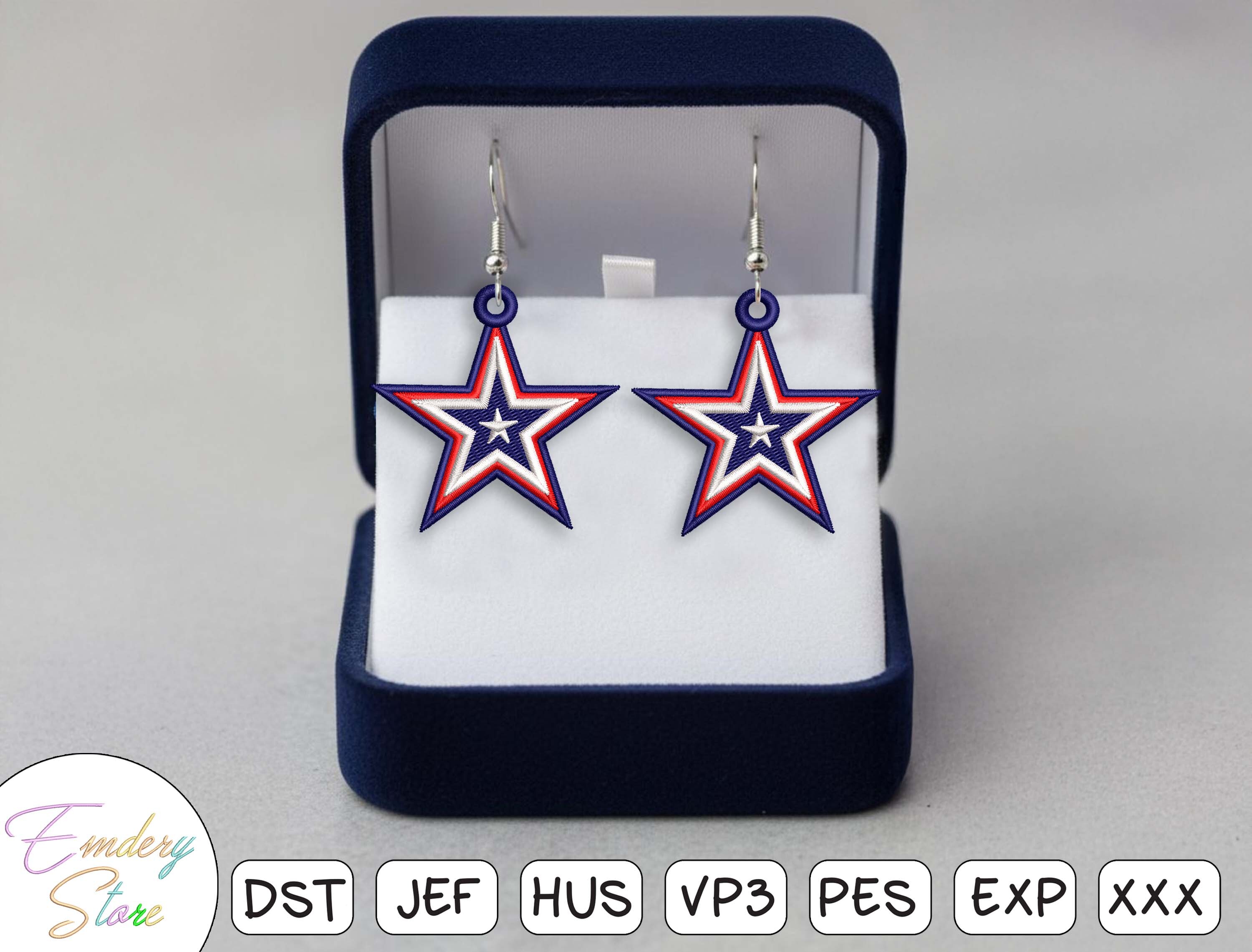 Star Dangle Earrings Embroidery Design