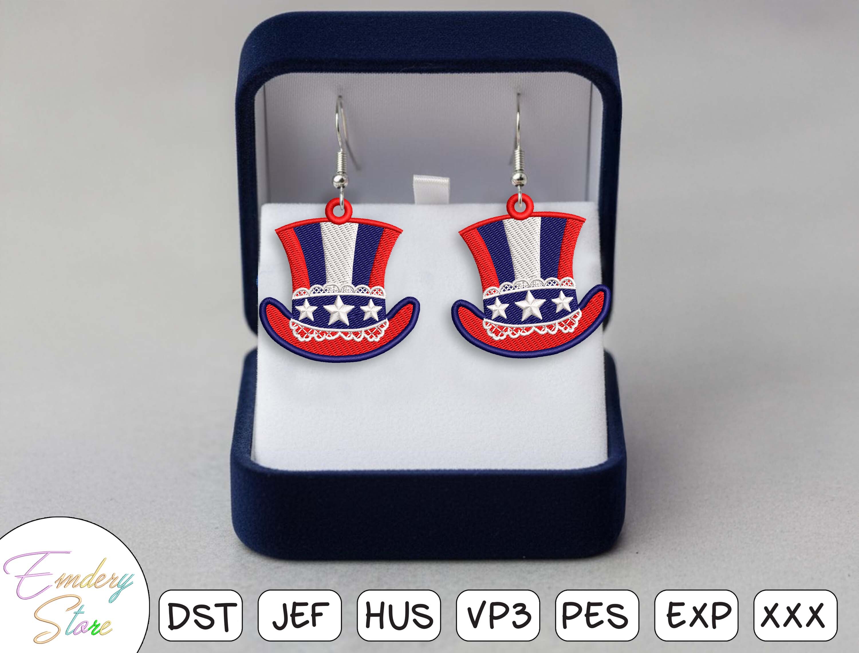 Uncle Sam Hat Earrings Embroidery Design