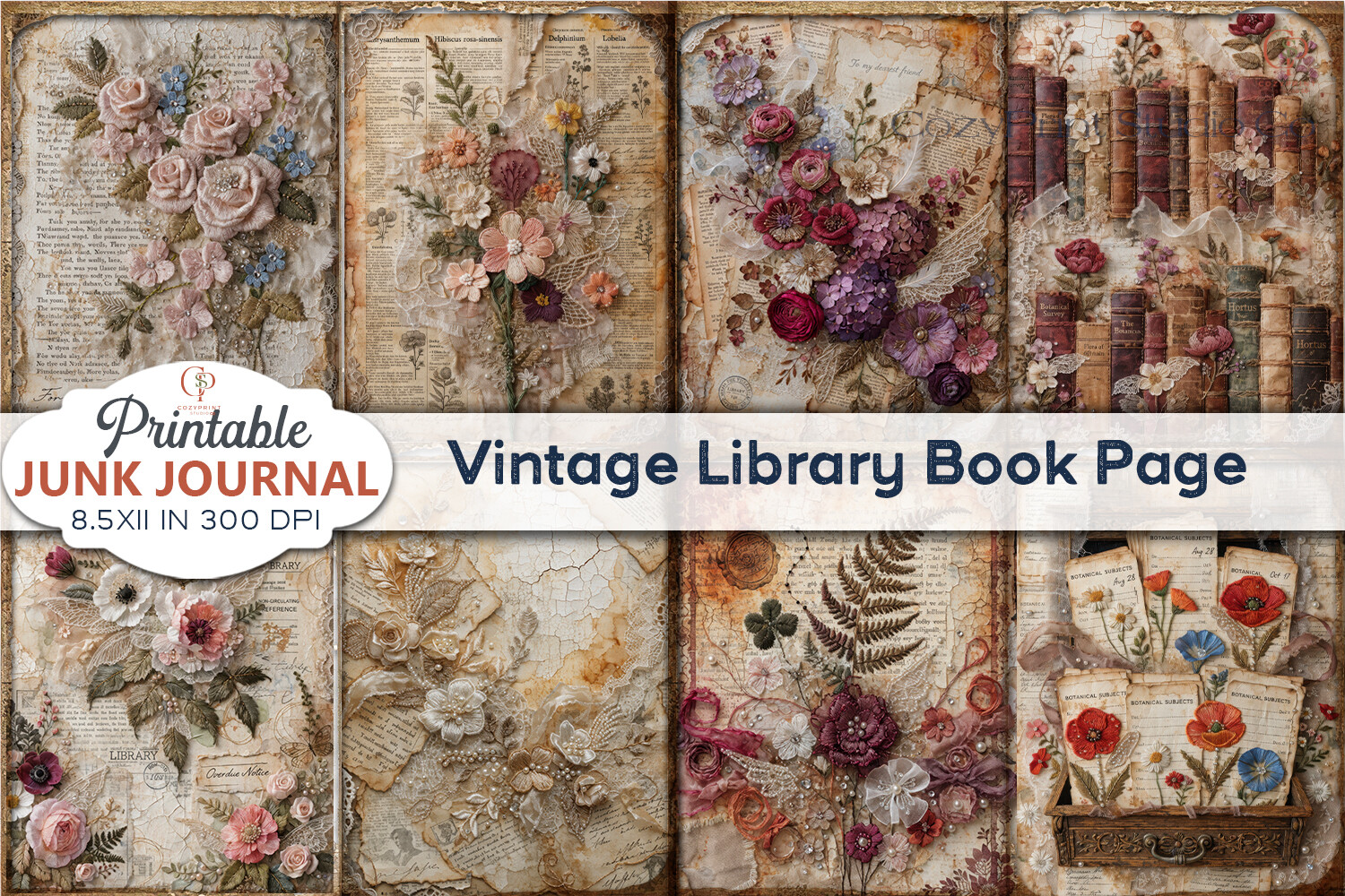Vintage Library Book Page Junk Journal