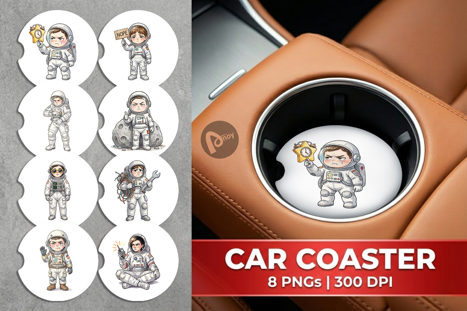 Watercolor Astronaut Car Coaster PNG