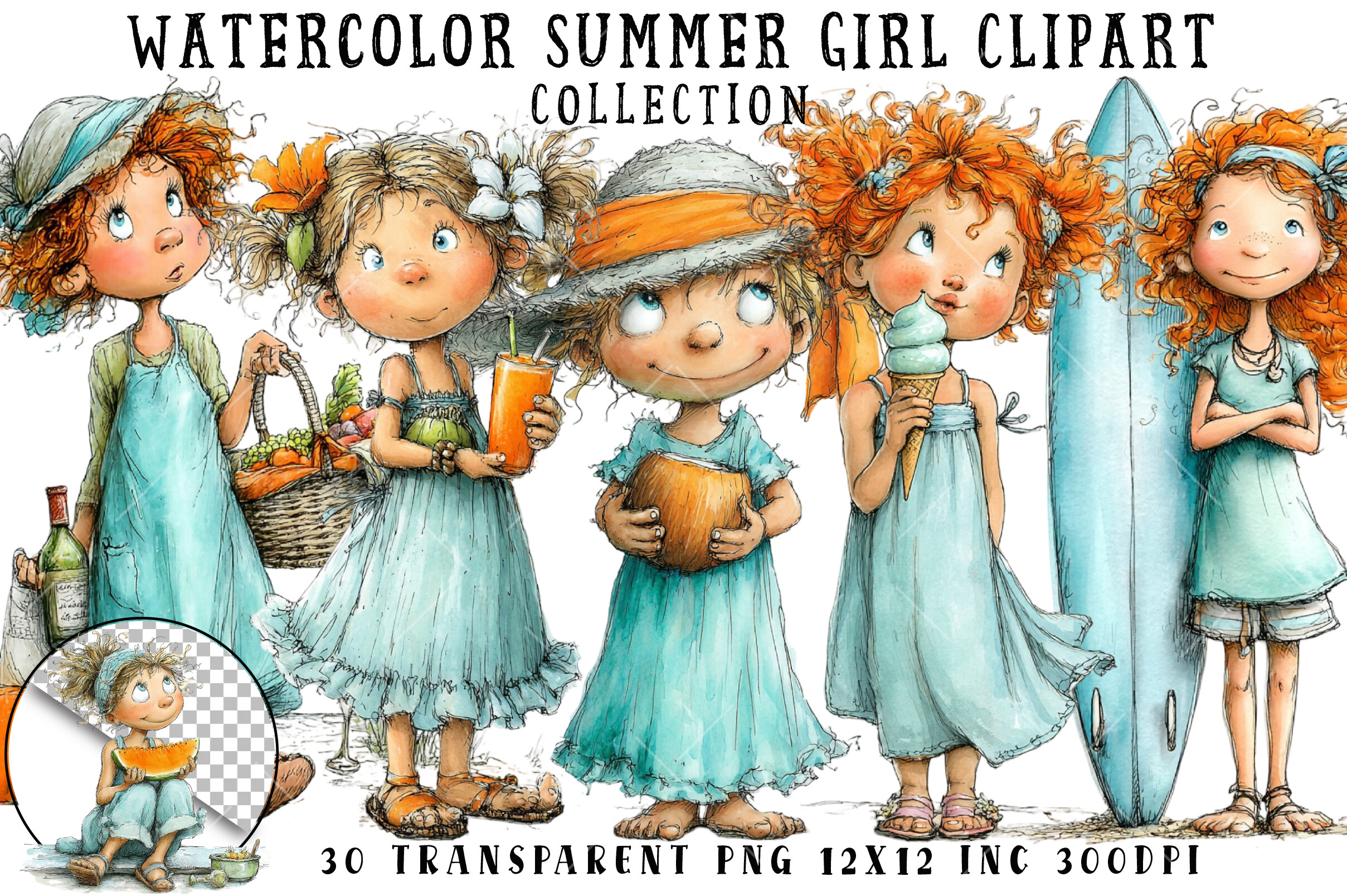 Watercolor Summer Girl Clipart Graphic by RevolutionCraft · Creative ...