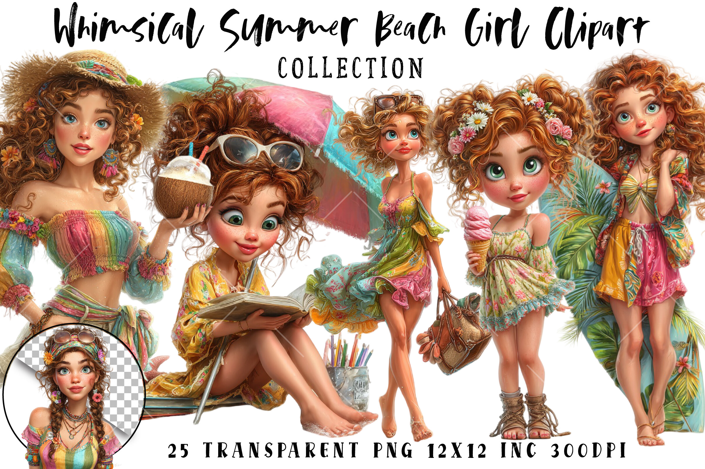 Whimsical Summer Beach Girl Clipart Graphic by RevolutionCraft ...