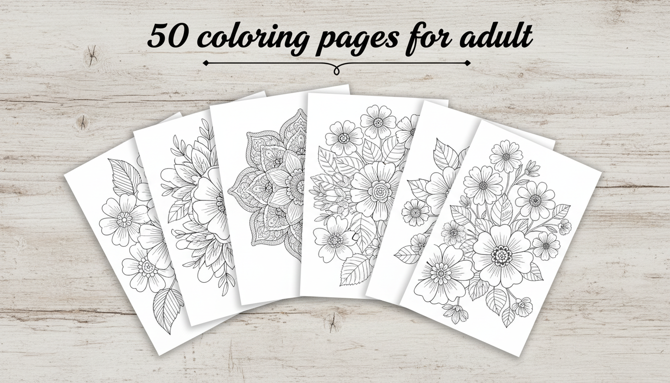 50 Flower Coloring Pages for Adults PDF