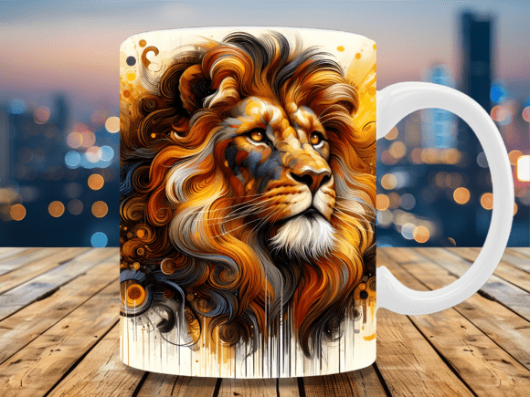 Abstract Colorful Lion Head Mug Wrap Graphics
