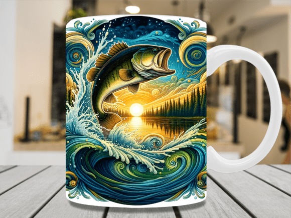 Artistic Swirl Bass Fish Mug Wrap Grafika Rękodzieła Przez BEE CREATION