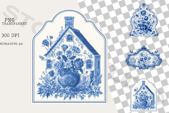 Delft Blue House & Floral Clipart Graphic by Story Studio · Creative ...