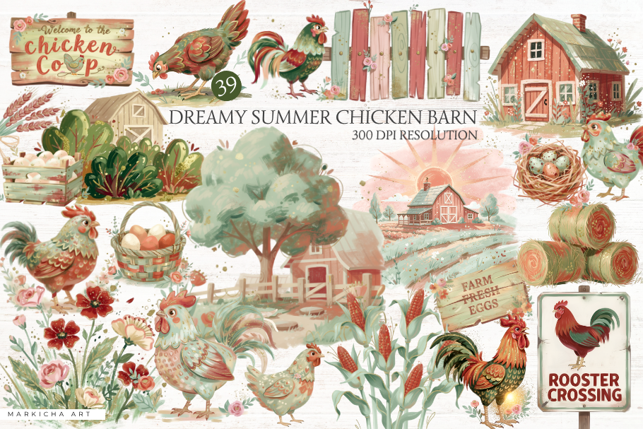 Dreamy Summer Chicken Barn Clipart Graphic by Markicha Art · Creative ...