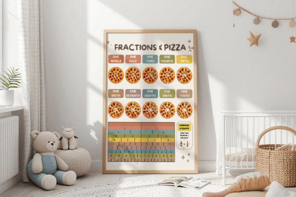 Fractions Pizza Math Poster for Kids