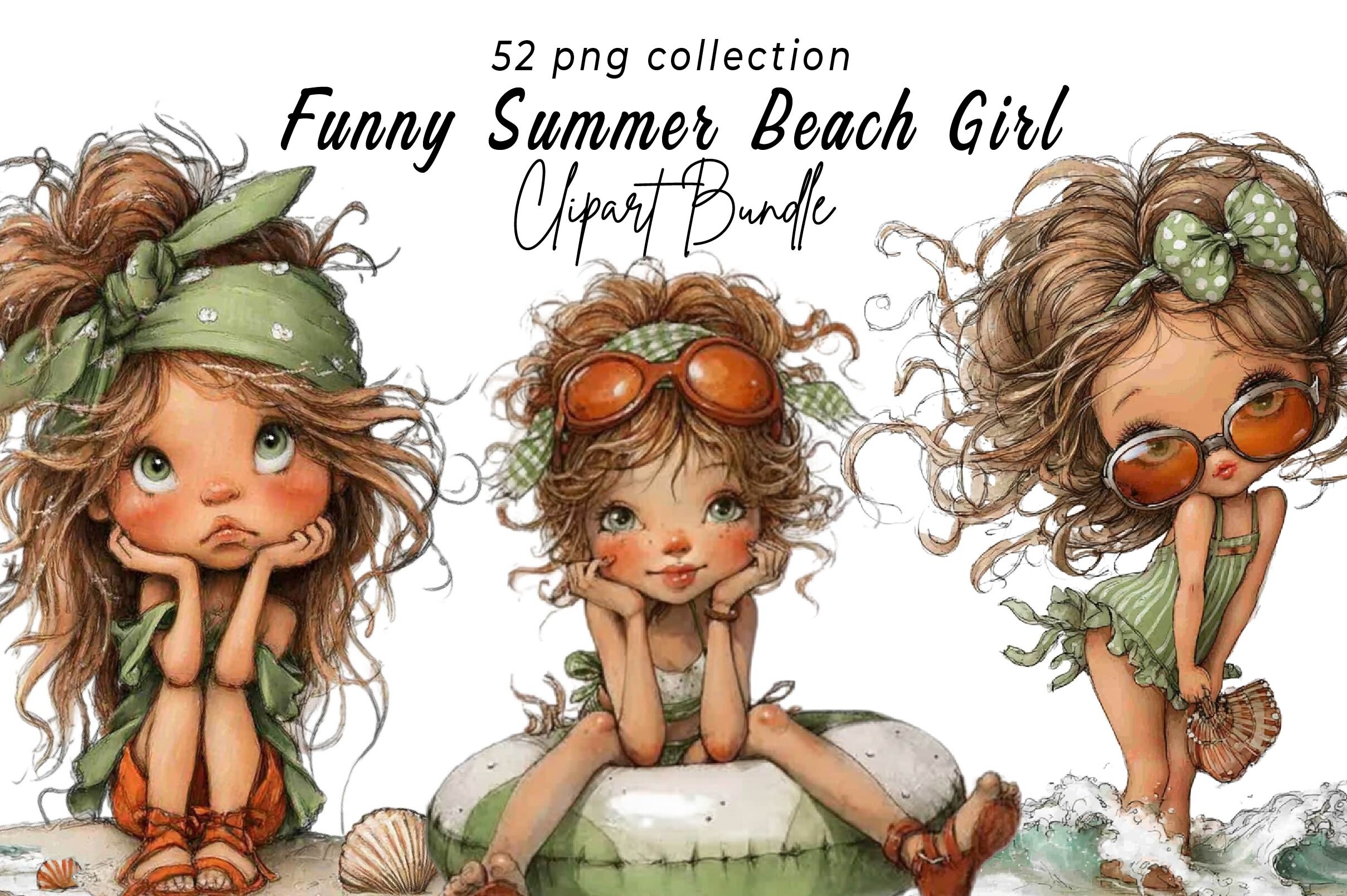 Funny Summer Beach Girl Clipart Bundle Graphic by Print Magic ...
