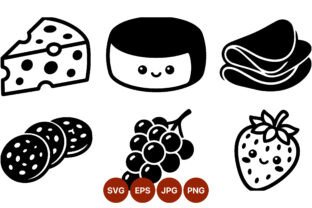 Kawaii Food Icons Cheese Grape Graphic by DesignVectx · Creative Fabrica