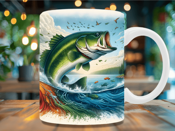 Largemouth Bass Nature Mug Wrap Graphic Crafts By BEE CREATION