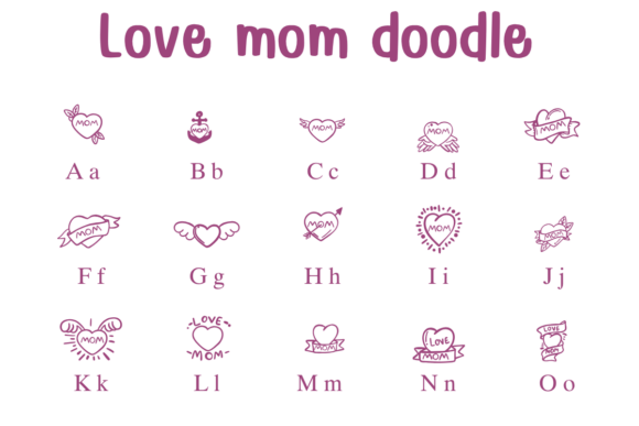 Love Mom Doodle Font PNG with transparent background - Preview 1