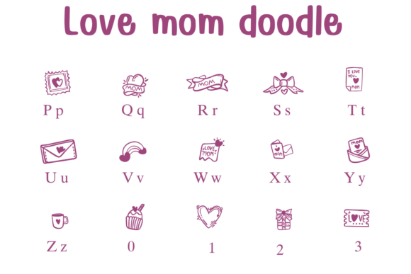 Love Mom Doodle Font PNG with transparent background - Preview 2