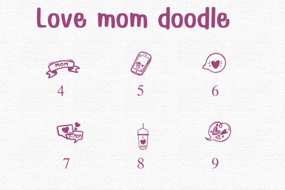 Love Mom Doodle Font PNG with transparent background - Preview 3