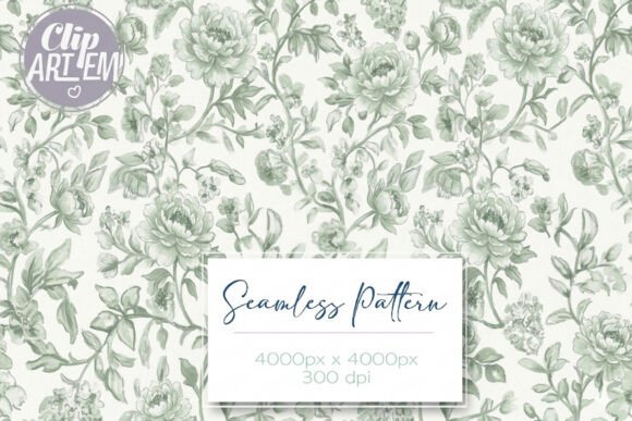 Sage Green Toile Seamless Pattern Rose Graphic Patterns By clipArtem