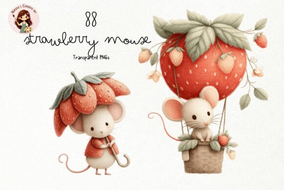 Strawberry Mouse PNG Clipart Bundle Graphic Illustrations By Nicolle's Colorful Art