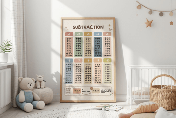 Subtraction Table Math Poster for Kids