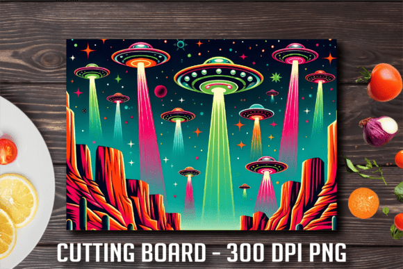 Alien Desert UFO Spaceship Cutting Board