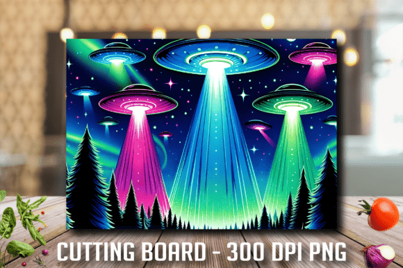 Alien UFO Invasion Forest Cutting Board