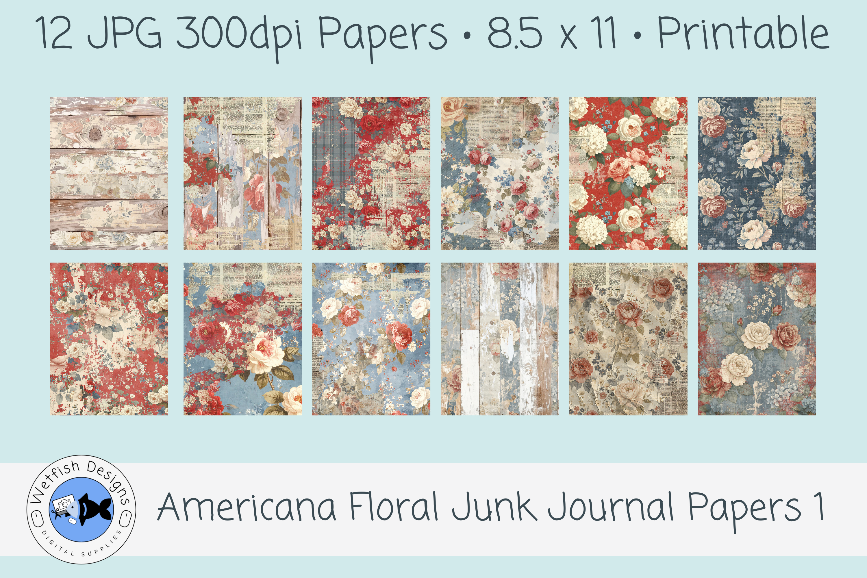 Americana Floral Junk Papers 1