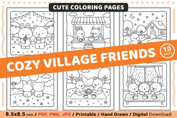 Cozy Village Friends Cute Coloring Pages