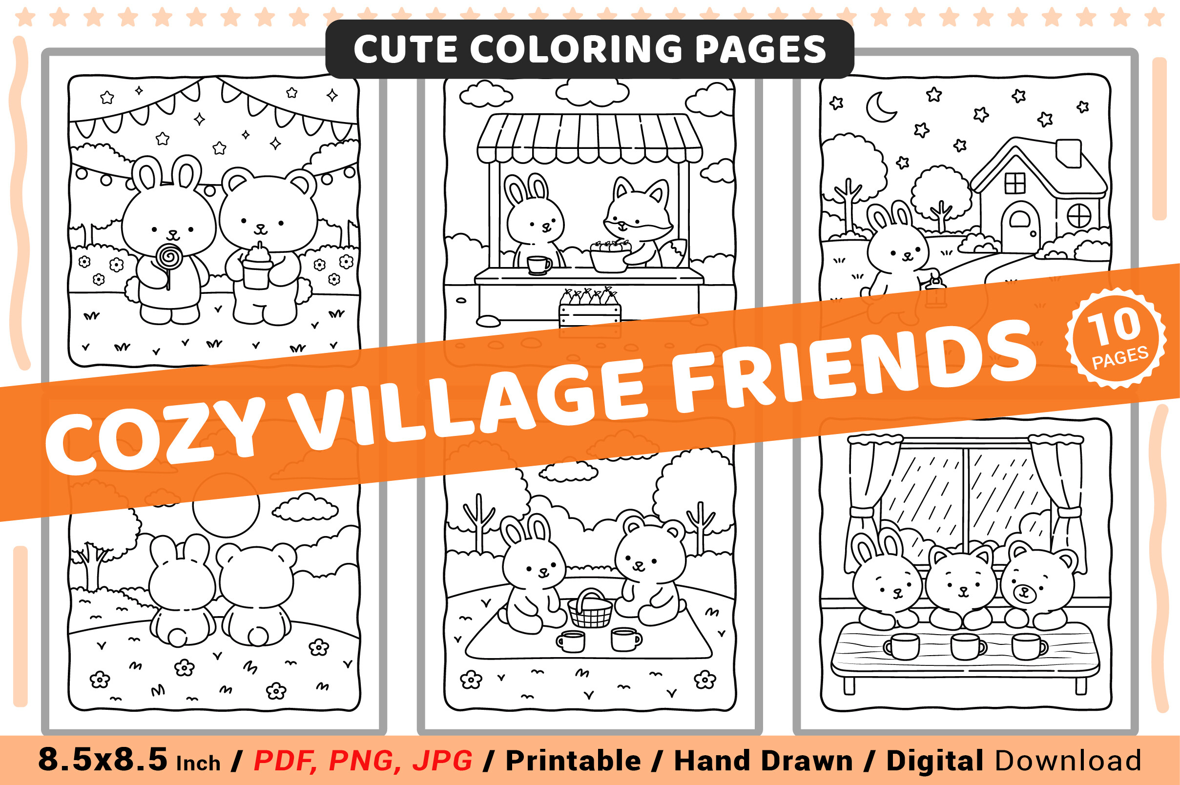 Cozy Village Friends Cute Coloring Pages