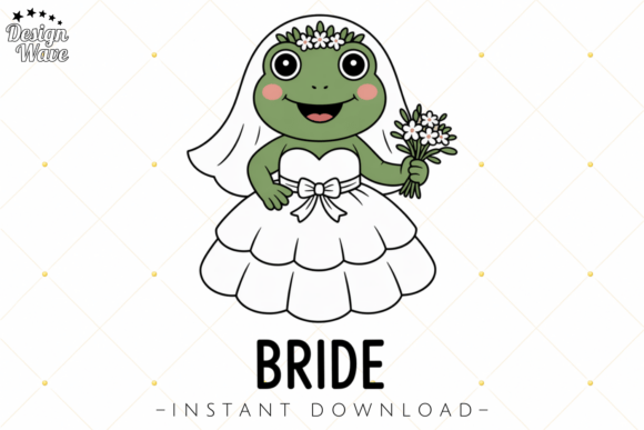 Cute Frog Wedding Bride Design Graphic by Design Wave · Creative Fabrica