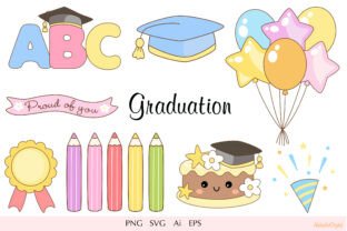 Cute Graduation Clipart - Kawaii School Graphic by AleksArtDigital ...
