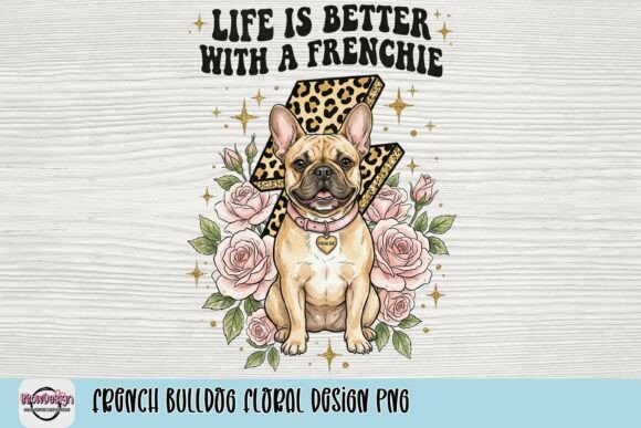 French Bulldog floral design PNG with lilac coat and pastel florals for everyday mugs