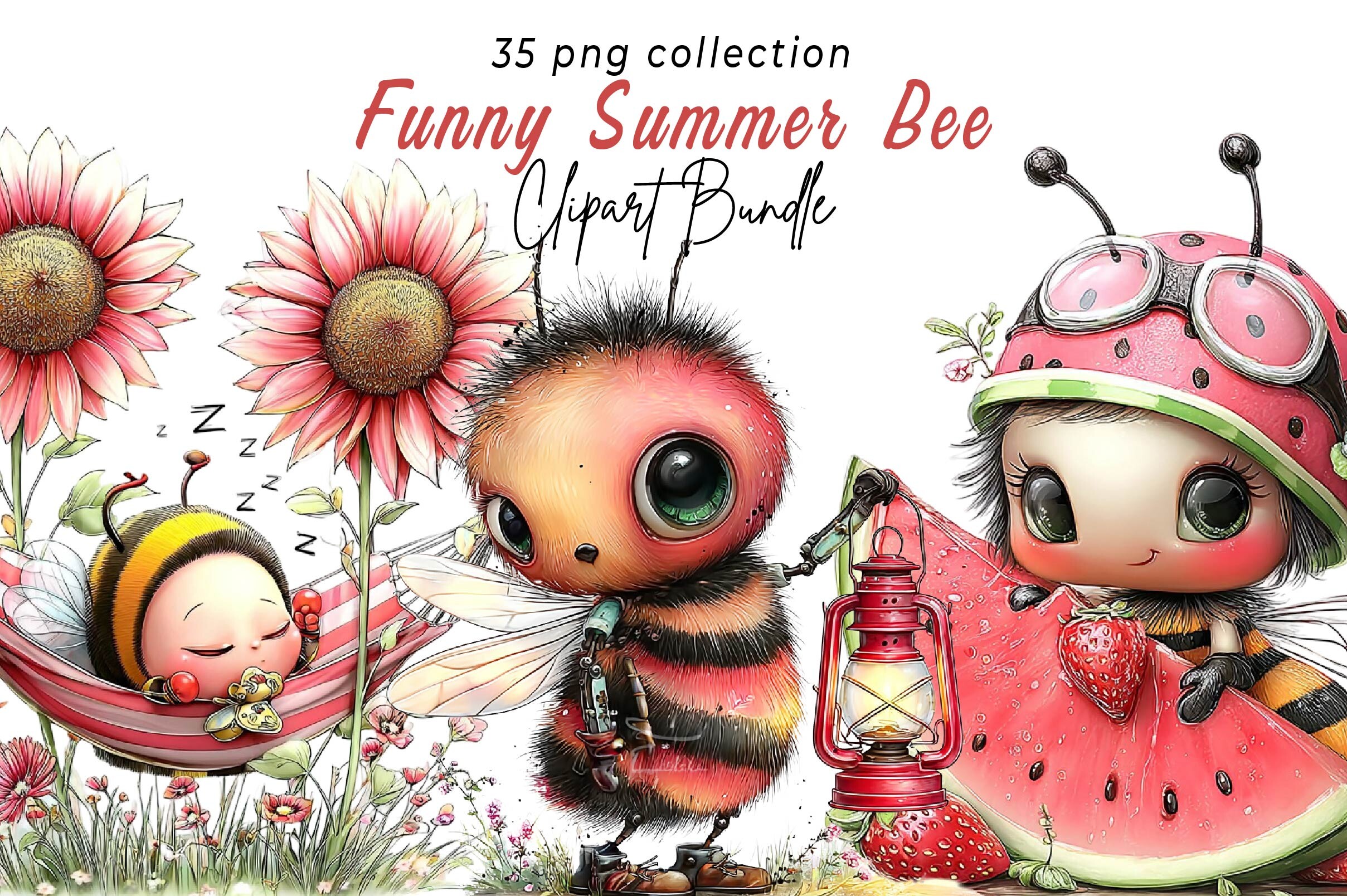Funny Summer Bee Clipart Graphic by Print Magic · Creative Fabrica