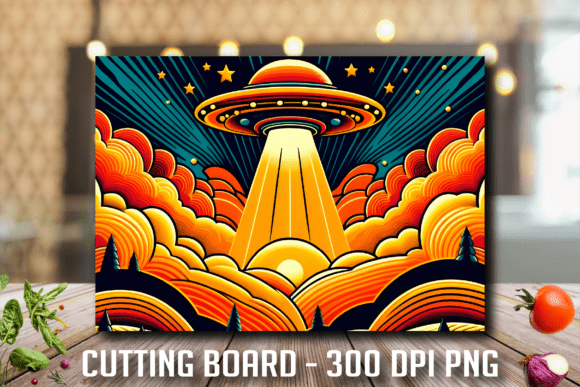 Retro UFO Sunset Clouds Cutting Board