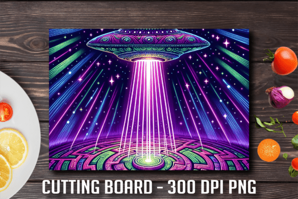 Space Alien UFO Neon Art Cutting Board