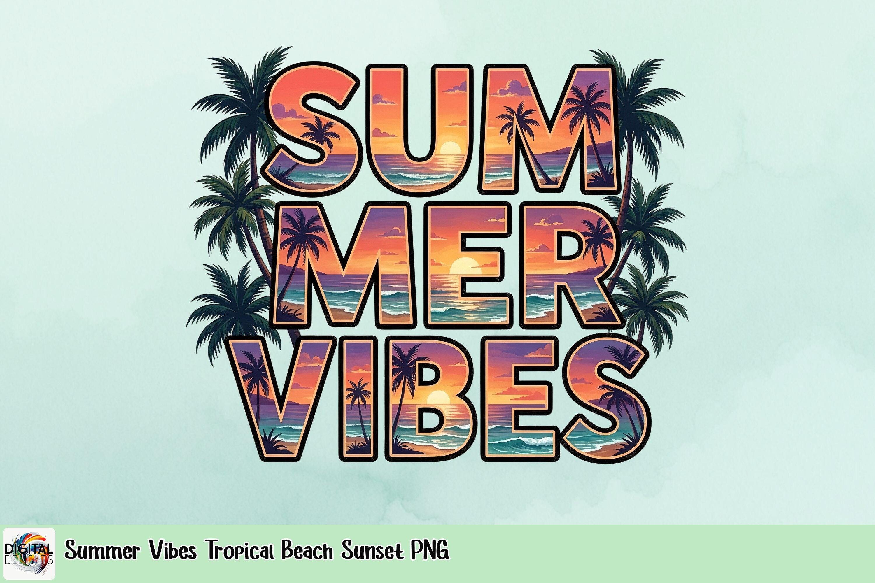 Summer Vibes Tropical Beach Sunset PNG Graphic by Digital Delights ...