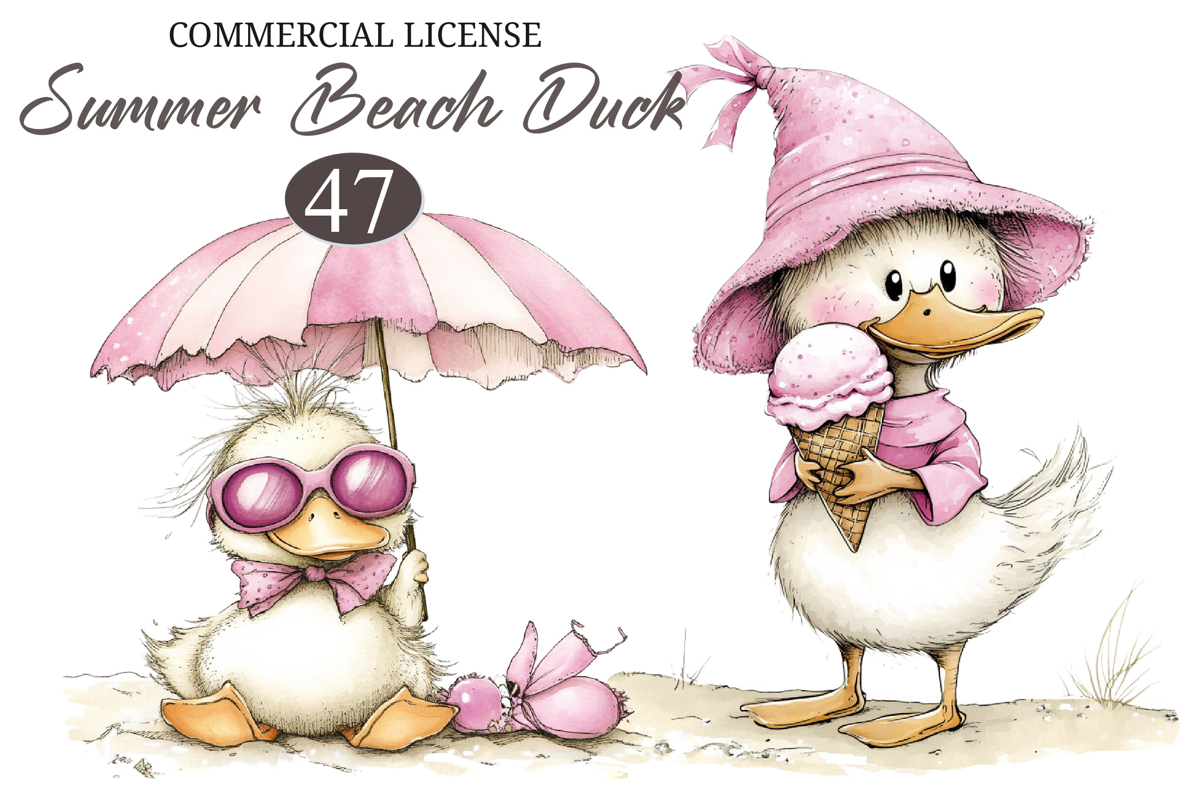 Whimsical Summer Beach Duck Clipart Graphic by ArtStory · Creative Fabrica