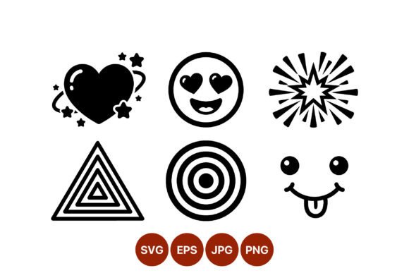Black Heart Stars Love Icon Set