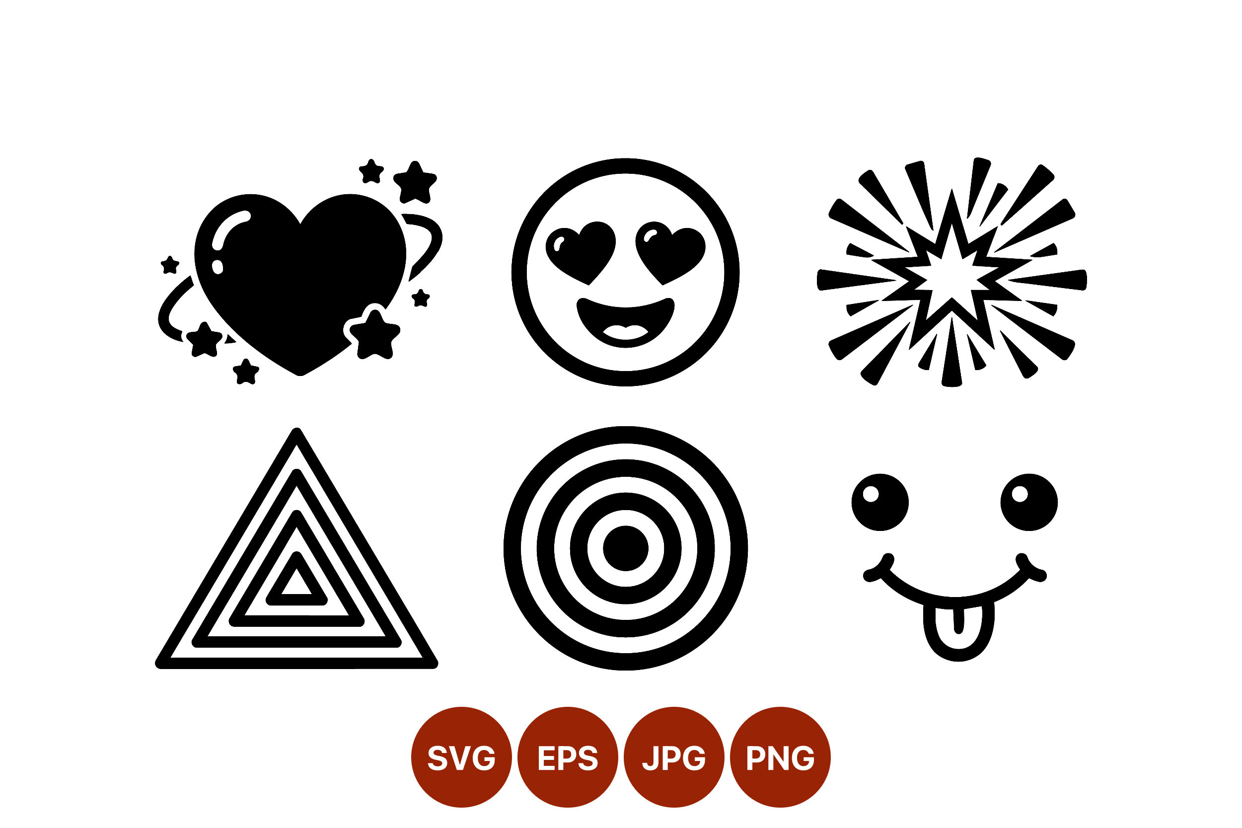 Black Heart Stars Love Icon Set