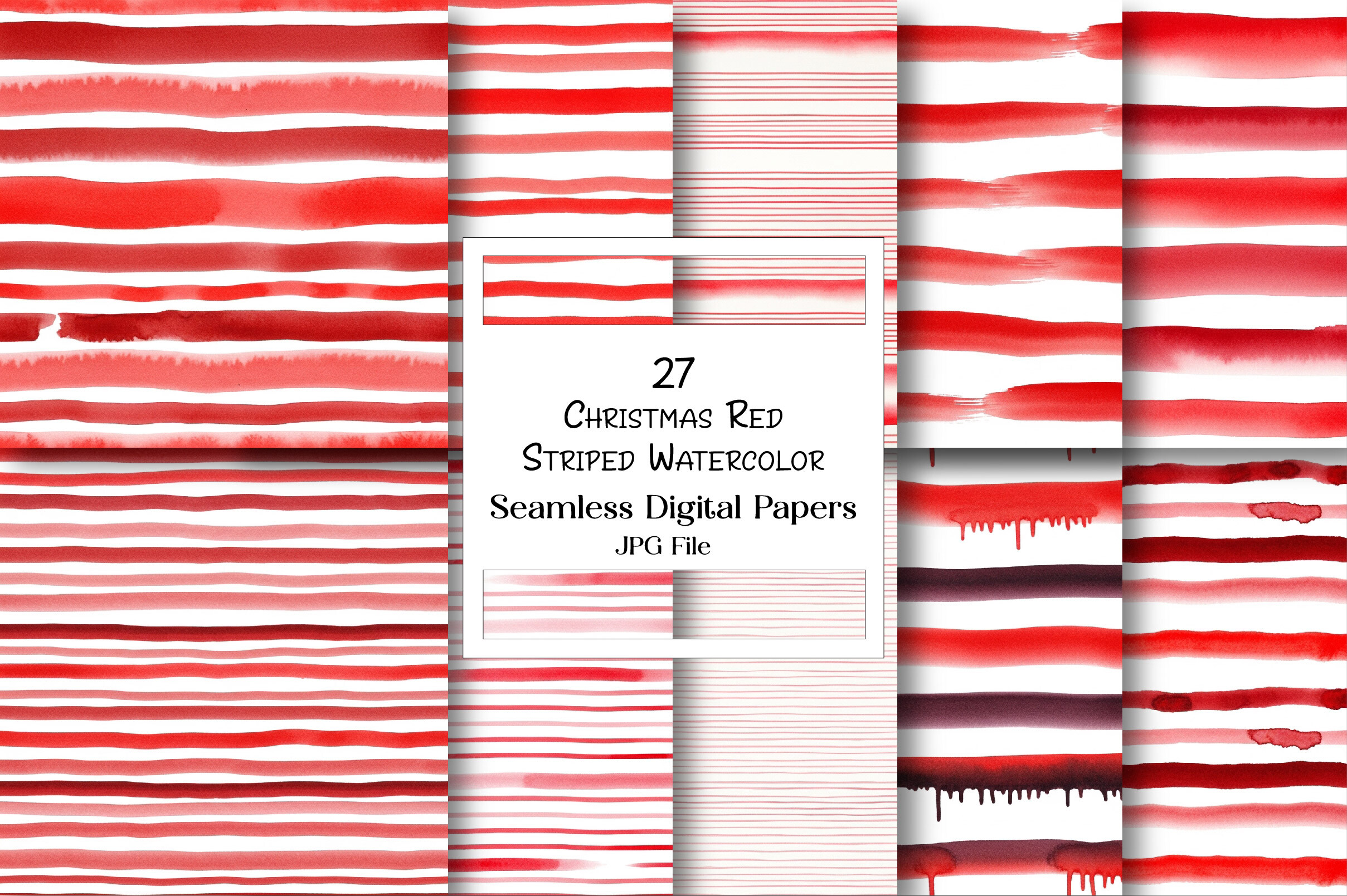 Christmas Red Striped Watercolor Pattern